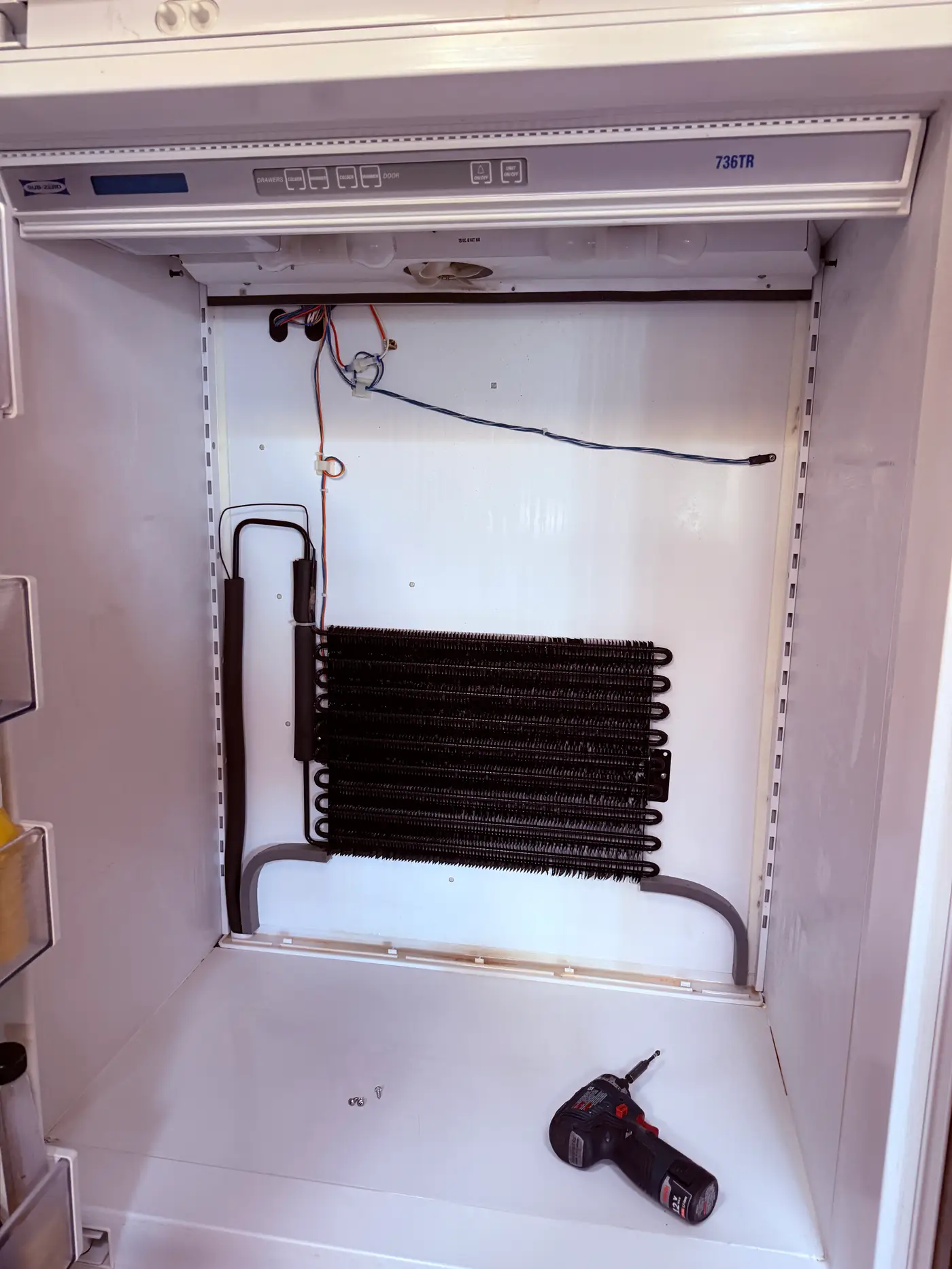 Sub-Zero freezer compartment with the evaporator cover removed during service